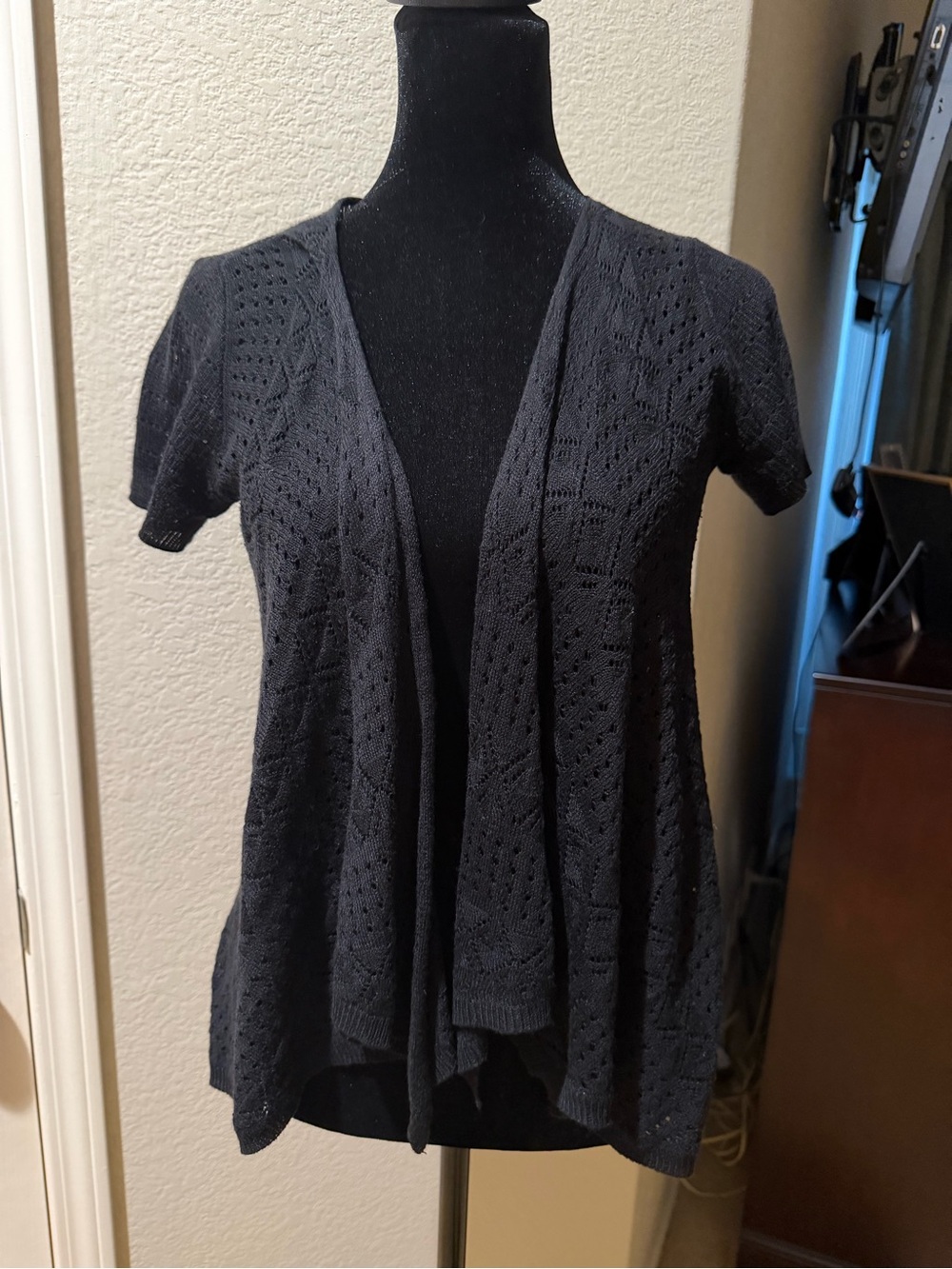 Style & Co. Black Short-Sleeve Open-Front Knit Cardigan